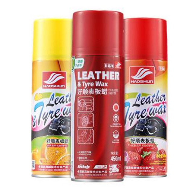 Chai xịt làm sạch làm bóng bảo dưỡng bề mặt da và lốp xe Haoshun LEATHER TYRE WAX 4 mùi vị 450ml