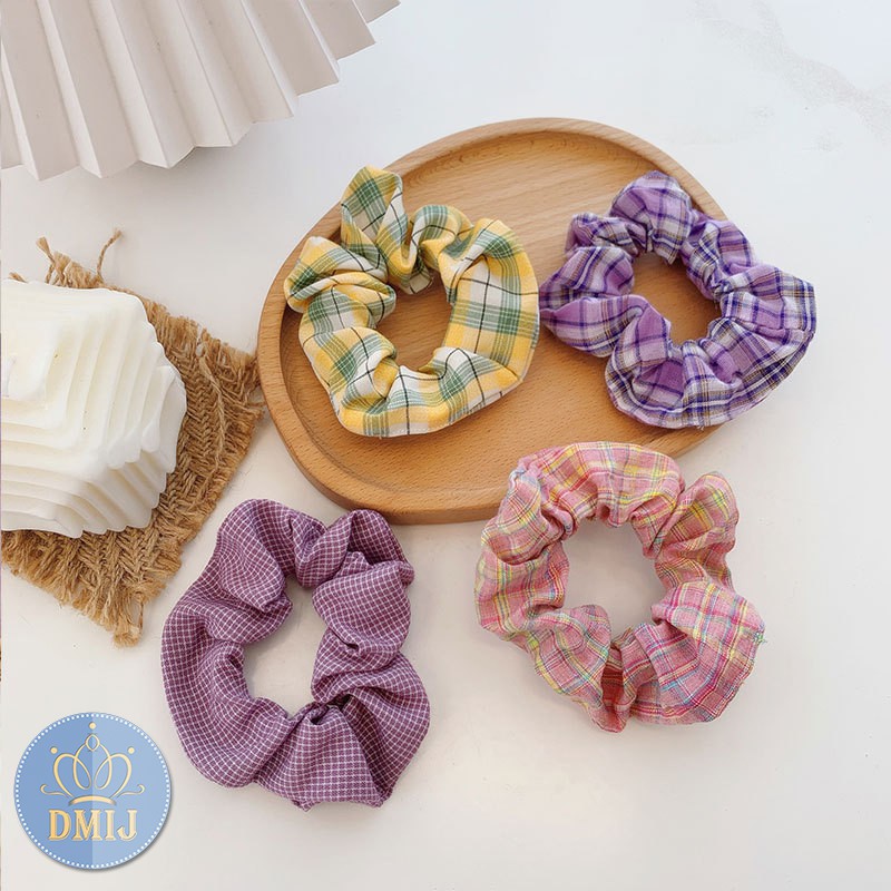 Cột Tóc Vải Scrunchies Họa Tiết Hoa Ngũ Sắc Phong Cách Hàn Quốc