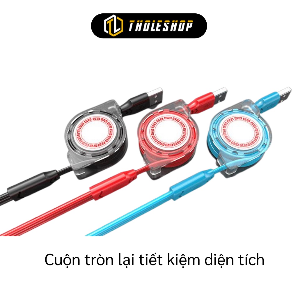 Cuộn Cáp Sạc - Cáp Sạc Dây Kéo Cuộn Tròn 3 Đầu Có Dây Rút Chống Rối 6315