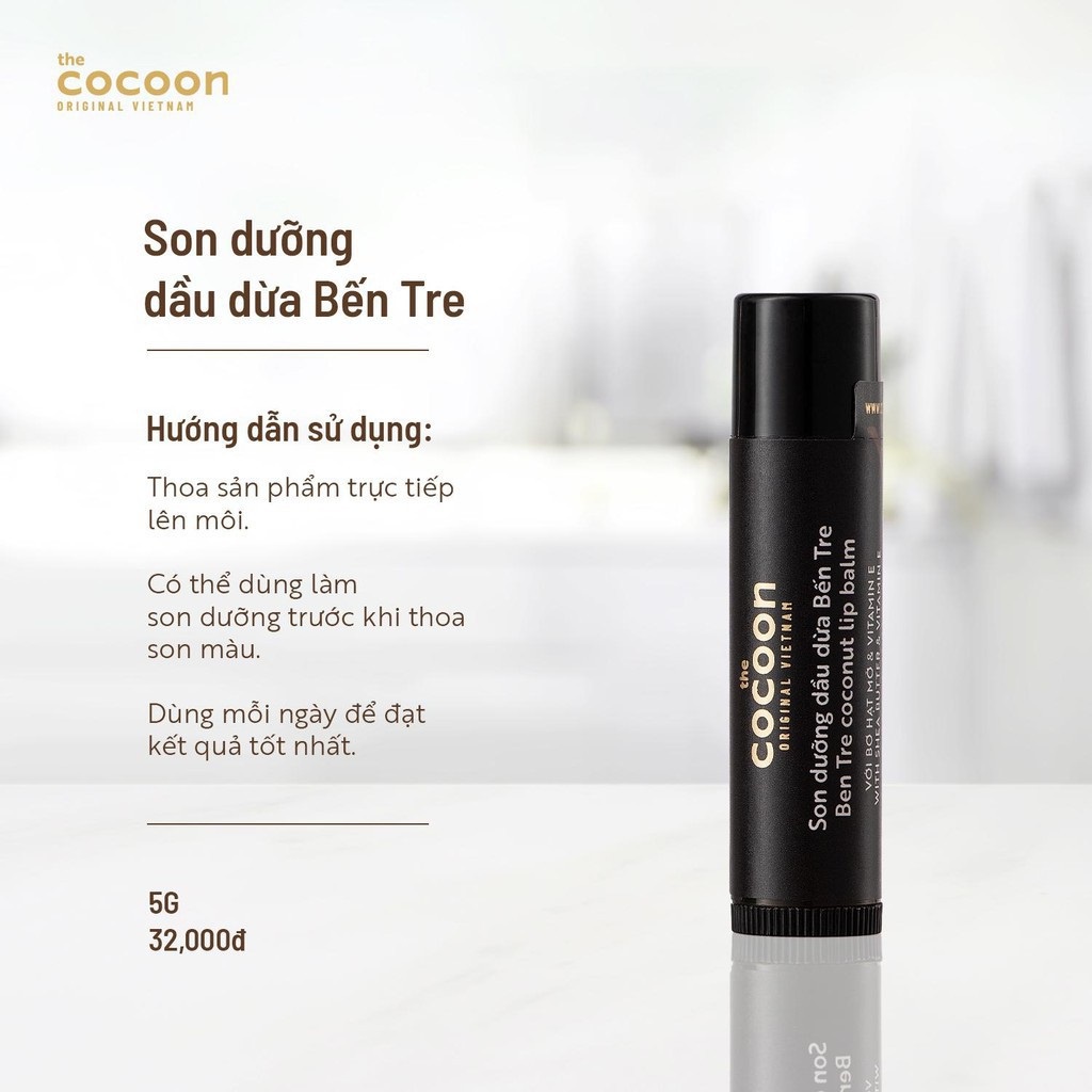 Son Dưỡng COCOON Dầu Dừa Bến Tre Chống Thâm Môi &amp; Khô Môi - COCOON Ben Tre Coconut Lip Balm 5G