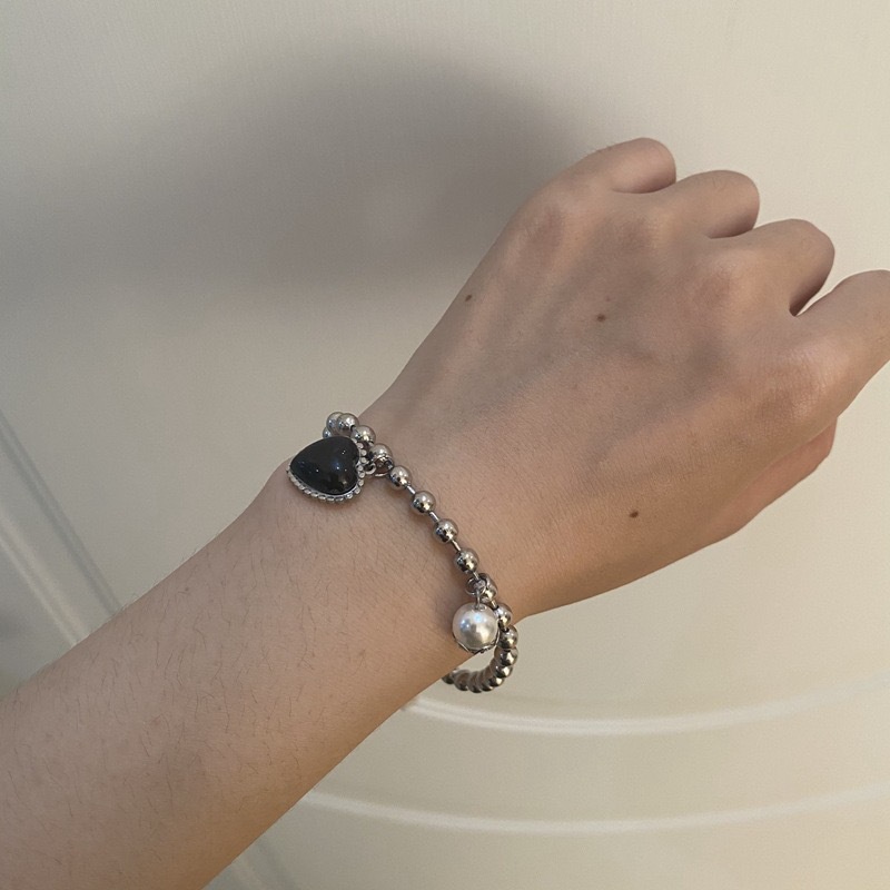 Vòng Đeo Tay Bằng Thép Titan Màu Đen Đính Ngọc Trai  191187Vòng Đeo Tay Kiểu Hip-Hop Cá Tính