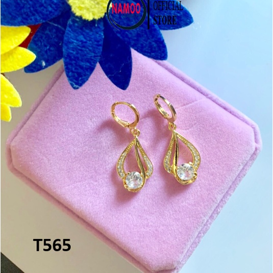 Bông tai đính đá nữ, Khuyên tai mạ vàng T570 Namoo Jewelry