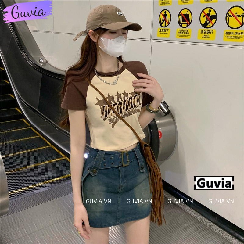 Áo Croptop Nữ Cổ Tròn Tay Ngắn BEER BRO Đẹp Ôm Body, Áo Thun Croptop Kiểu Sexy Chất Thun Borip Thời Trang GUVIA CR60