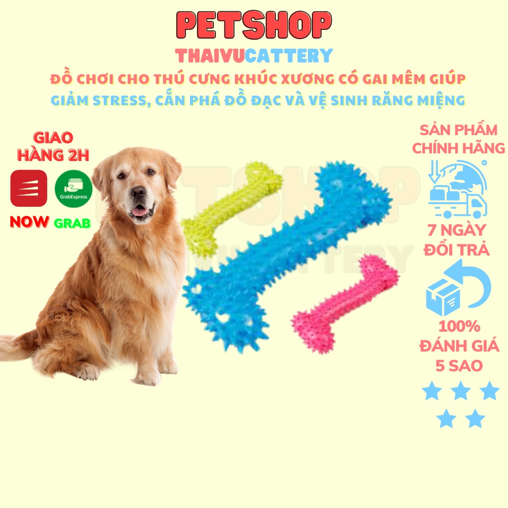 Đồ chơi cho thú cưng khúc xương có gai mêm giúp giảm stress, cắn phá đồ đạc và vệ sinh răng miệng