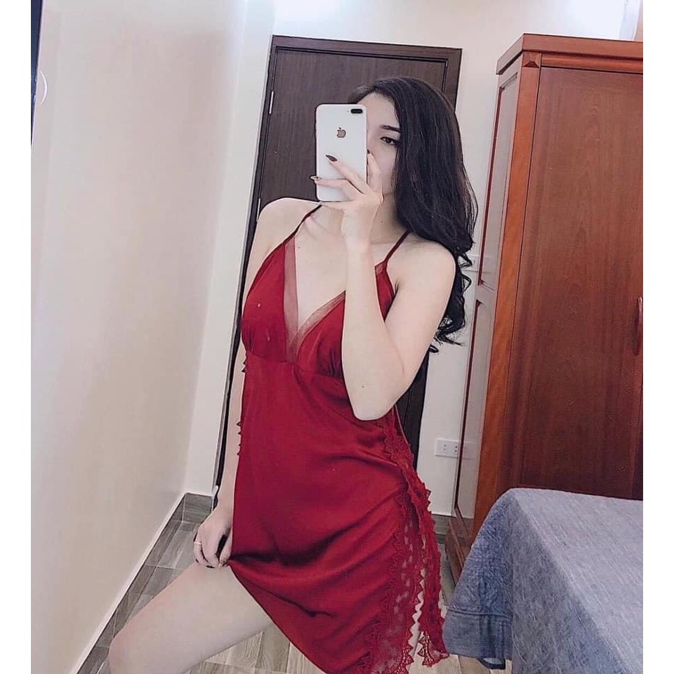 (M.49) Váy ngủ hai dây lụa satin sexy cao cấp Đầm mặc nhà gợi cảm quyến rũ