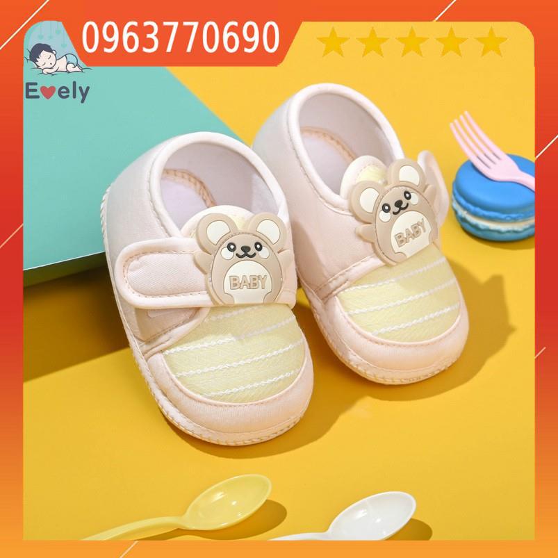 Giày Bún Tập Đi Cho Bé Chất Liệu Vải Cao Cấp Thoáng Khí Họa Tiết Baby Đáng Yêu Đế Chống Trơn Cực Tốt