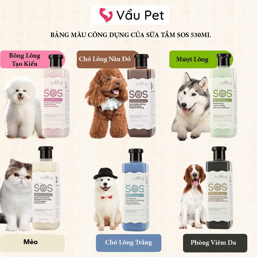 Sữa tắm cho chó SOS 530ml poodle, lông trắng, lông tối màu  - Sữa tắm chó mèo Vẩu Pet Shop
