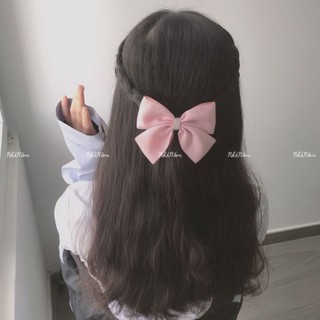 Kẹp tóc nơ lụa phối ruy băng voan