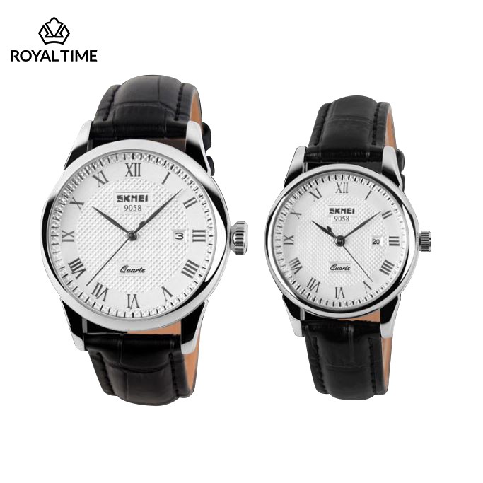 [Tặng vòng tay] Đồng hồ đôi SKMEI chính hãng SK9058 dây da chống nước cao cấp