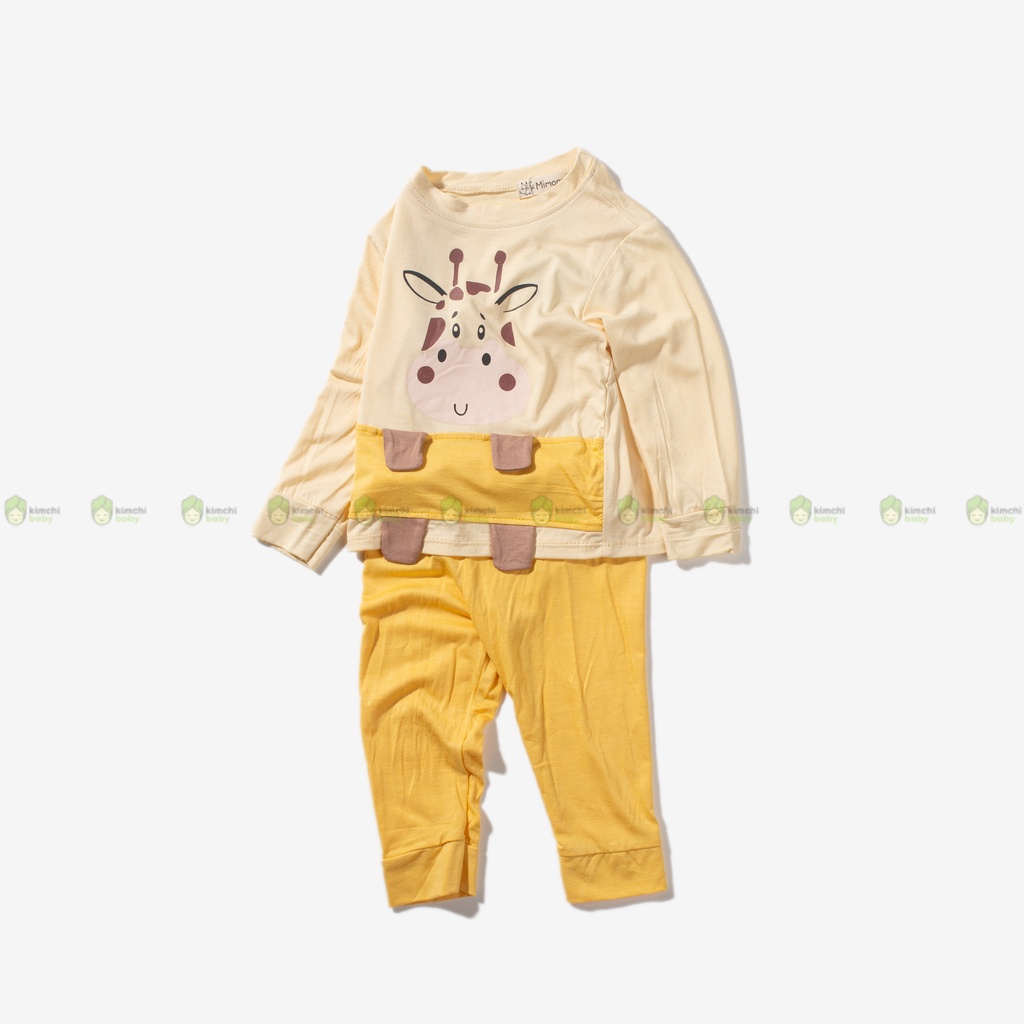 Bộ Dài Tay Thun Lạnh Cho Bé Trai, Bé Gái KIMCHIBABY Hoạ Tiết Hươu Vàng 3D,  Đồ Bộ Mặc Nhà Cho Bé Thu Đông KWTD2207