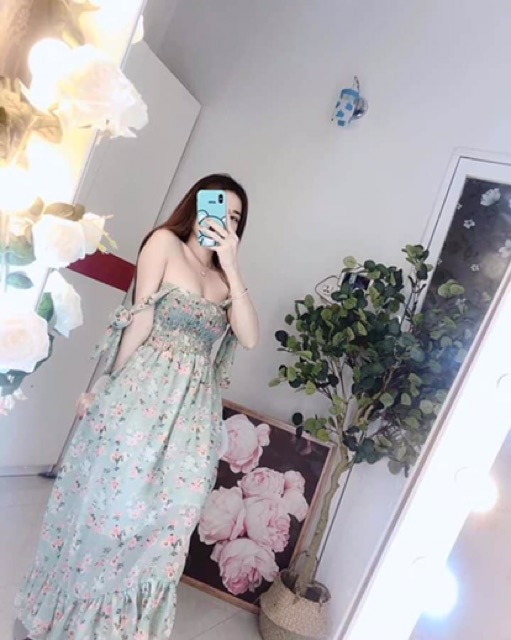 Đầm maxi ống 2 dây cột nơ siêu xinh (hình thật+video) | BigBuy360 - bigbuy360.vn