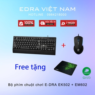 Bộ phím chuột chơi game E-DRA EK502 + EM602 - Màu đen - Độ bền cực cao - Chuột có đèn led - Bảo hành 24 tháng