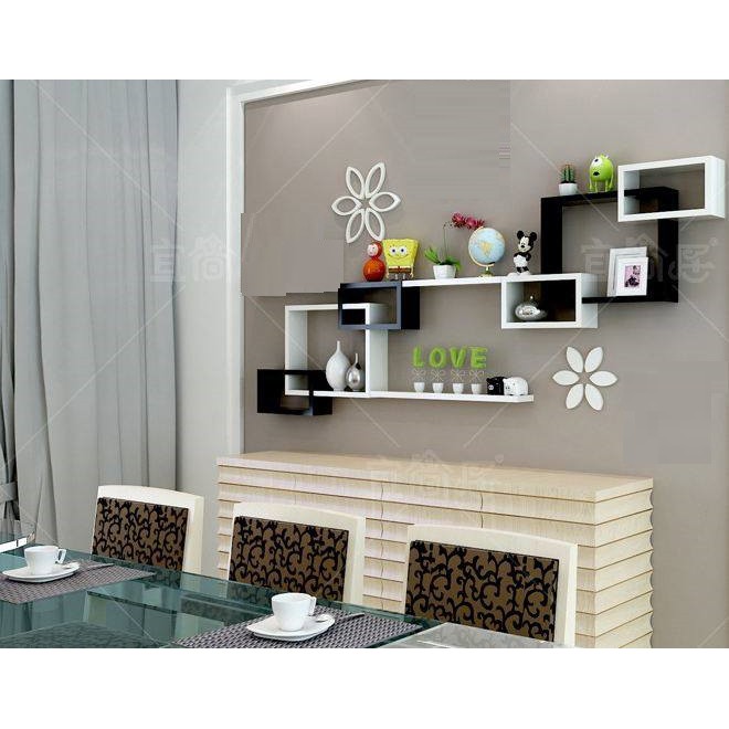 Decor Kệ Treo Tường Trang Trí Phòng Khách Sang Trọng Gỗ Lõi Xanh Chống Ẩm + Tặng 2 Bộ Trang Trí Gỗ 3D.