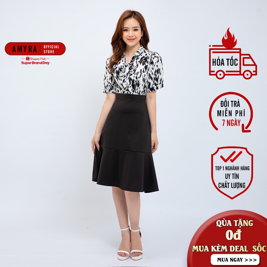Đầm công sở dáng ôm body AMYRA đuôi cá vổ thắt nơ thiết kế cao cấp DA158