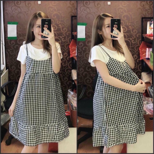 Váy yếm cotton kẻ