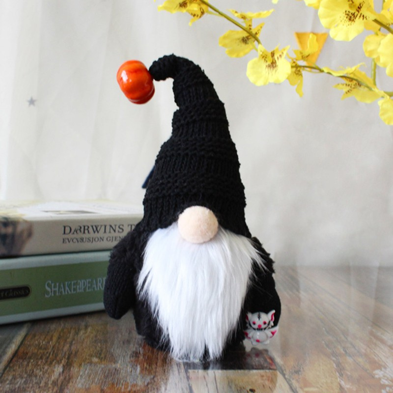 HO Halloween Gnome Pumpkin Wizard Swedish Tomte Nisse Plush Handmade Home Farmhouse Kitchen Tiered Tray Decoration