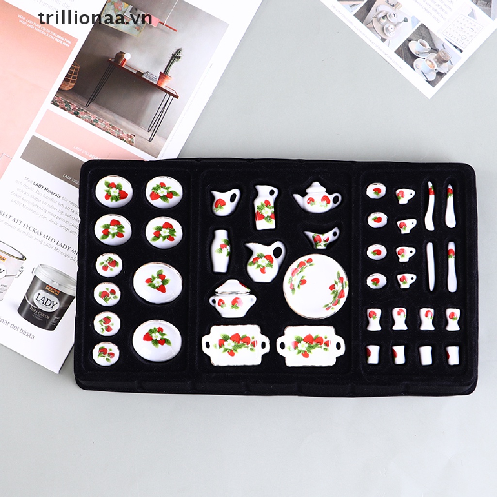 Bộ 40 Tách Uống Trà Bằng Sứ Tỉ Lệ 1: 12 Dùng Trang Trí Nhà Búp Bê