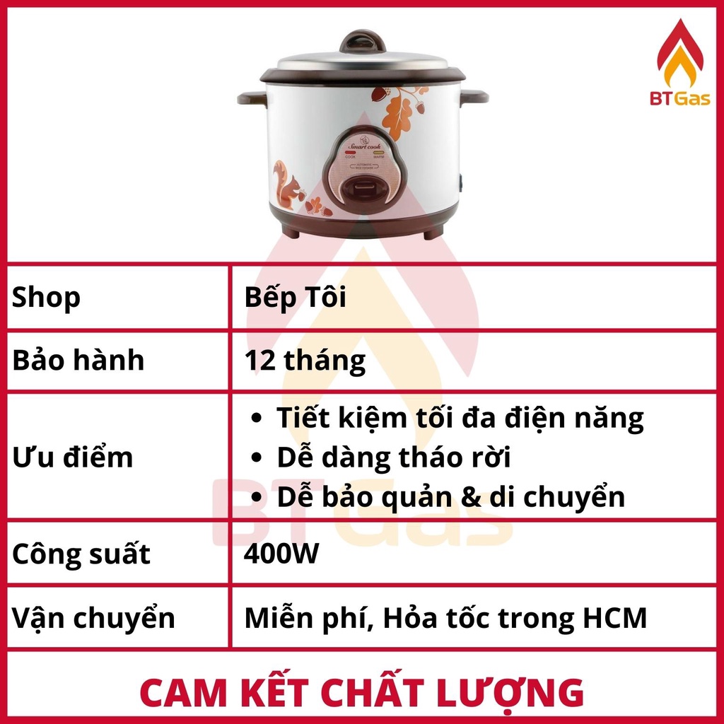 Nồi cơm điện cao cấp Smartcook, nồi cơm điện nắp rời dung tích 1.2L công suất 400W RCS-1786