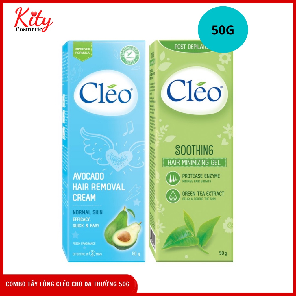 Bộ đôi Kem tẩy lông Cléo cho da thường 50g và Gel dịu da Cléo giúp chậm mọc lông 50g