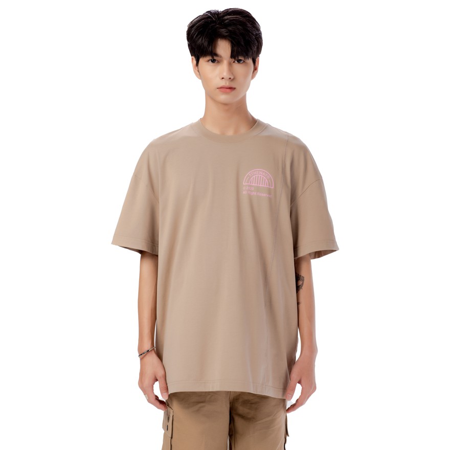 5THEWAY® /copyright/ DROP SHOULDER TEE™ in GREIGE Áo Thun Nâu Đậm Tay Ngắn