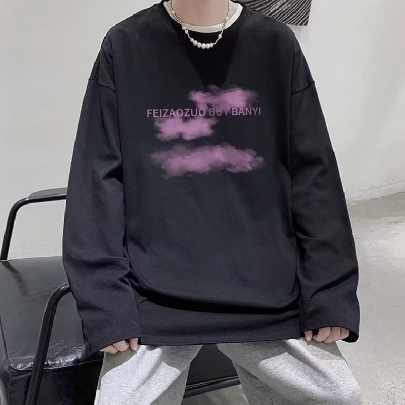 Áo Thun Tay Dài Cổ Tròn Dáng Rộng In Chữ Phong Cách Hip Hop Nhật Bản Thời Trang Cho Nam Size M-5XL