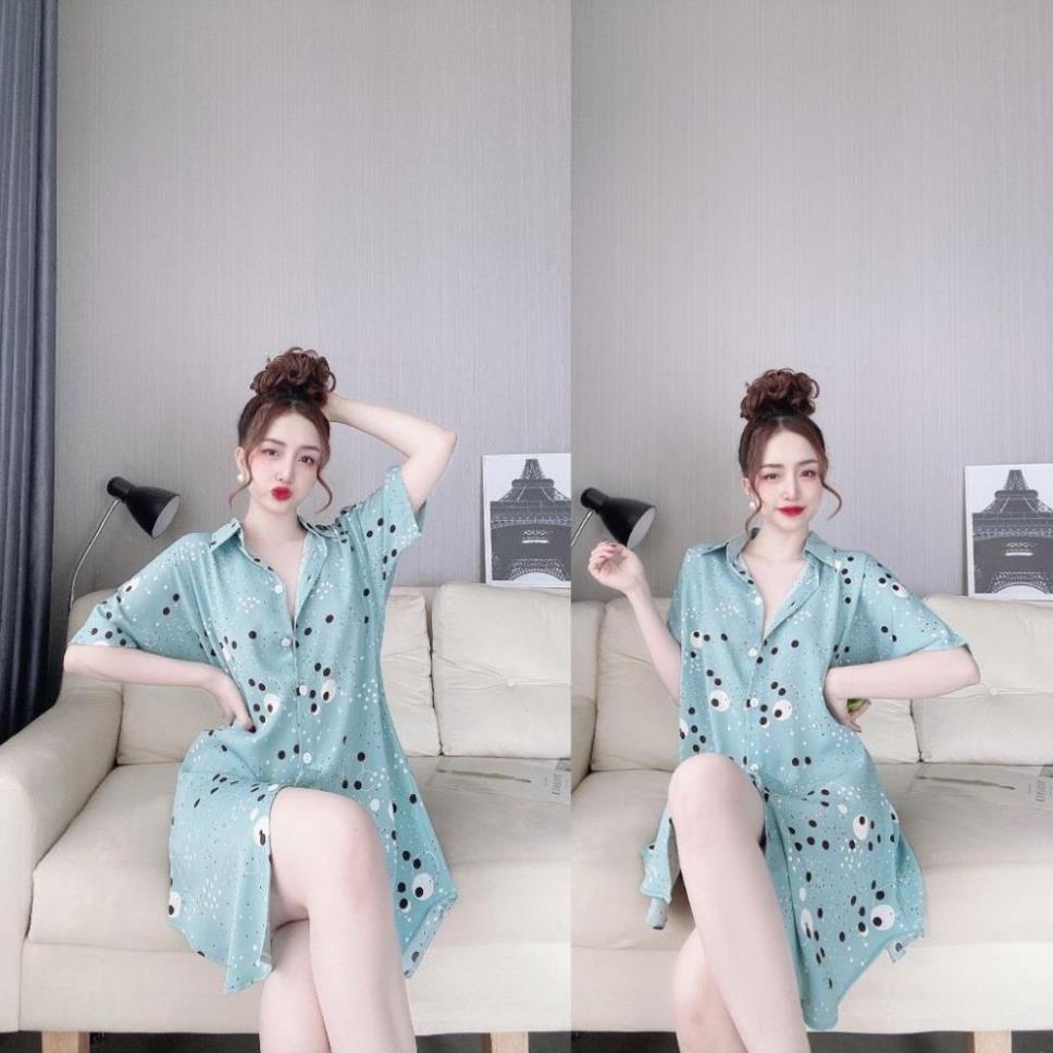 Váy mặc nhà sơ mi COLAU, Đầm ngủ lụa latin cao cấp Chất Siêu Mát Dáng Siêu Xinh < 70kg !