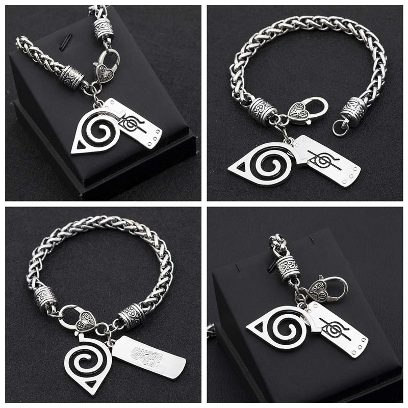 CHARMS Vòng Tay Dây Da Mặt Hình Naruto Thời Trang