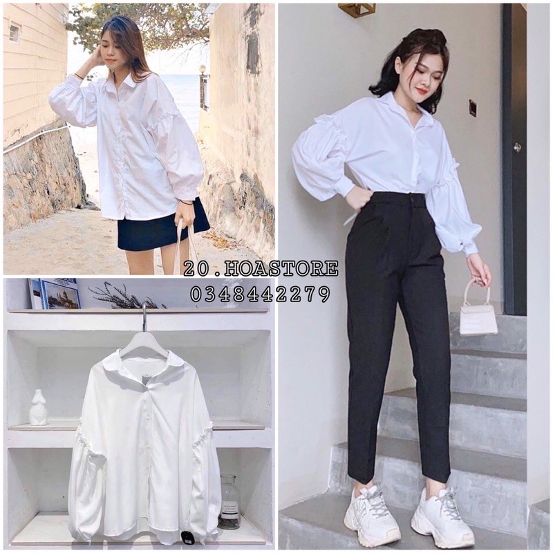 Áo sơ mi tay bồng cổ sen tiểu thư