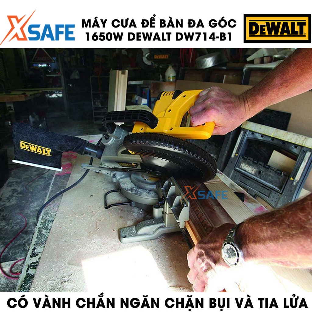 Máy cắt nhôm DEWALT DW714-B1 Máy cắt sắt/gỗ để bàn đa góc 1650W, đường kính lưỡi 254mm, tốc độ không tải 5000v/p [xsafe]