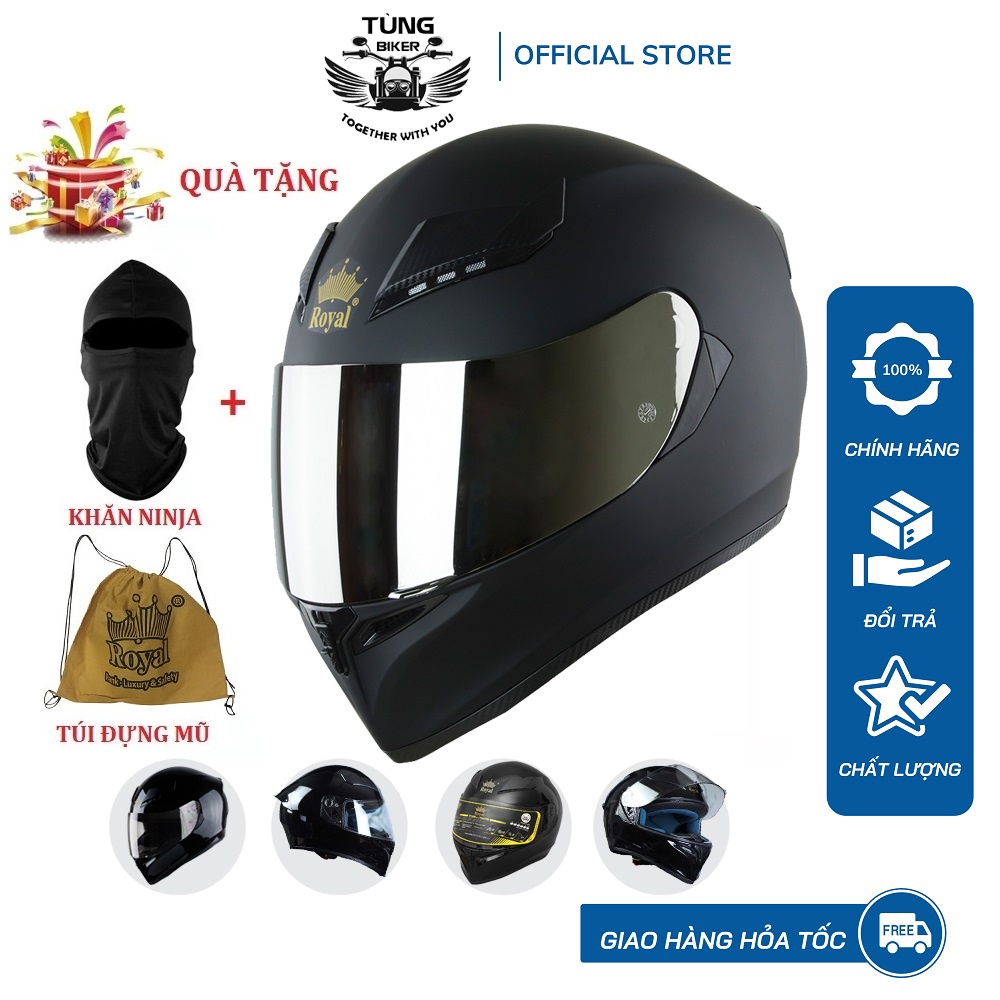 Mũ Bảo Hiểm Full Face Royce, Royal M138B - Bảo Hành 12 Tháng (Tặng Tem LOGO AGV, KYT + Khăn Ninja)