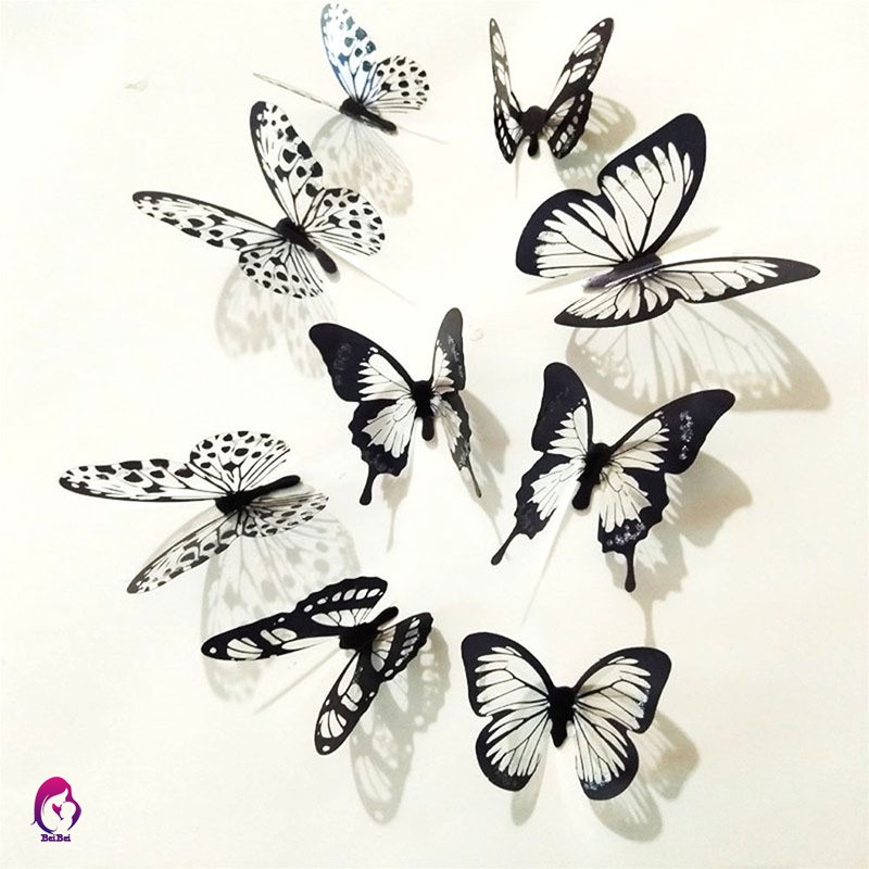 ♦♦ 18Pcs 3D Black And White Butterfly Sticker Art Wall Decal Home Decoration Room Decor