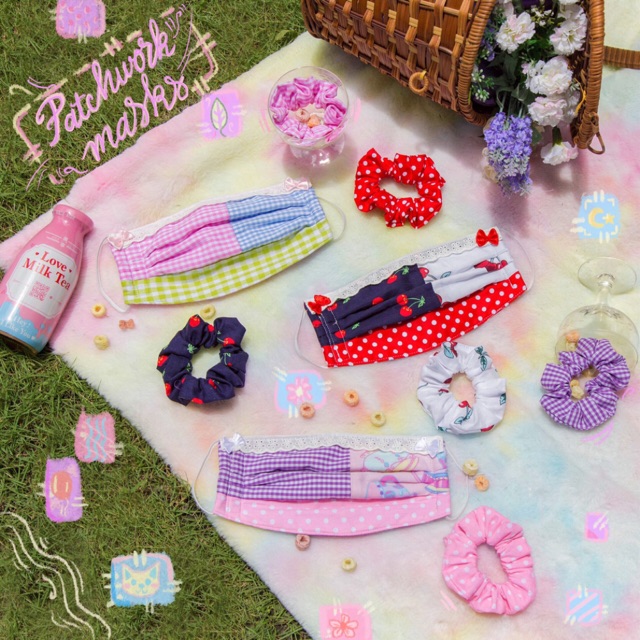 Khẩu Trang Patchwork | kèm cột tóc | mignonne | 4 Lớp Kháng Khuẩn Chống Bụi Mịn Thời Trang Dễ Thương Màu Sắc | BigBuy360 - bigbuy360.vn