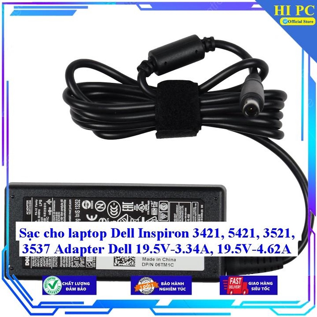 Sạc cho laptop Dell Inspiron 3421 5421 3521 3537 Adapter Dell 19.5V-3.34A 19.5V-4.62A - Hàng Nhập khẩu