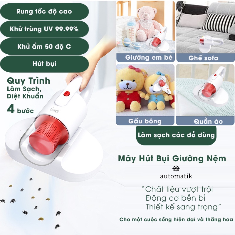 Máy Hút Bụi Giường Nệm Cầm Tay Không Dây Diệt Khuẩn UV, Hút Ẩm Chăn Ga Giường Gối Đệm, Sofa, Quần Áo M10 - Automatik