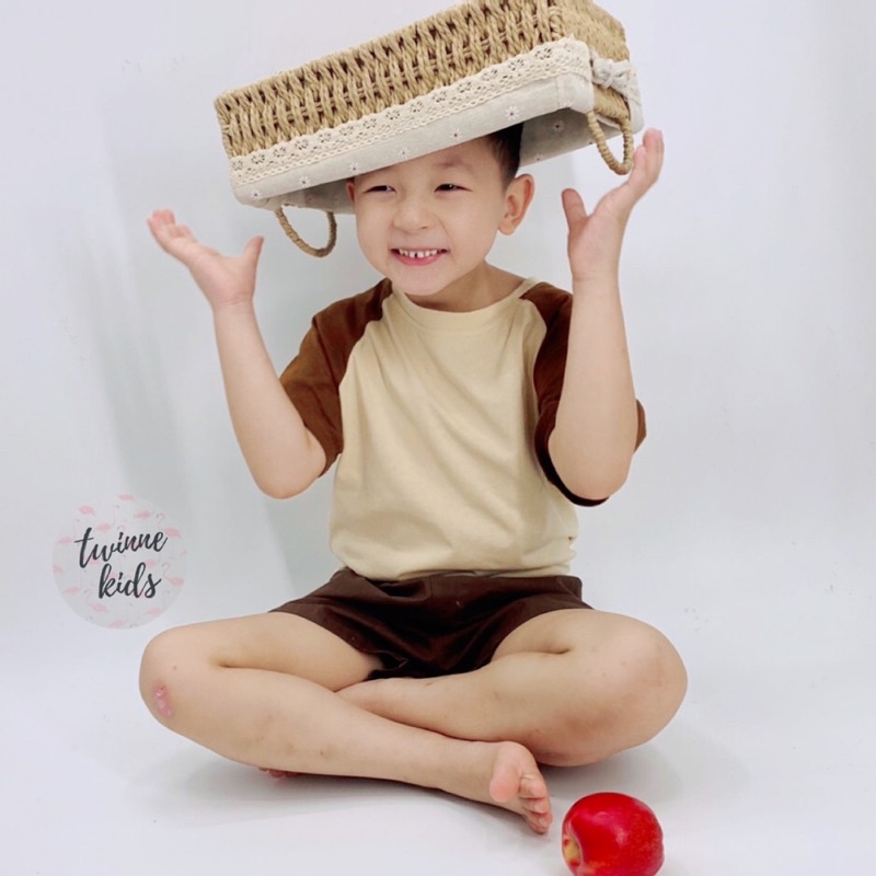 Áo phông cotton và quần short màu nâu coffee dành cho bé trai 2 - 6 tuổi