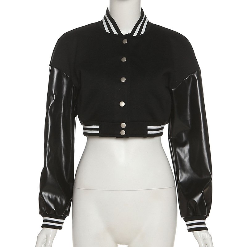 Áo Khoác Bomber Da Pu Dáng Ngắn Thời Trang Thu Đông Cá Tính