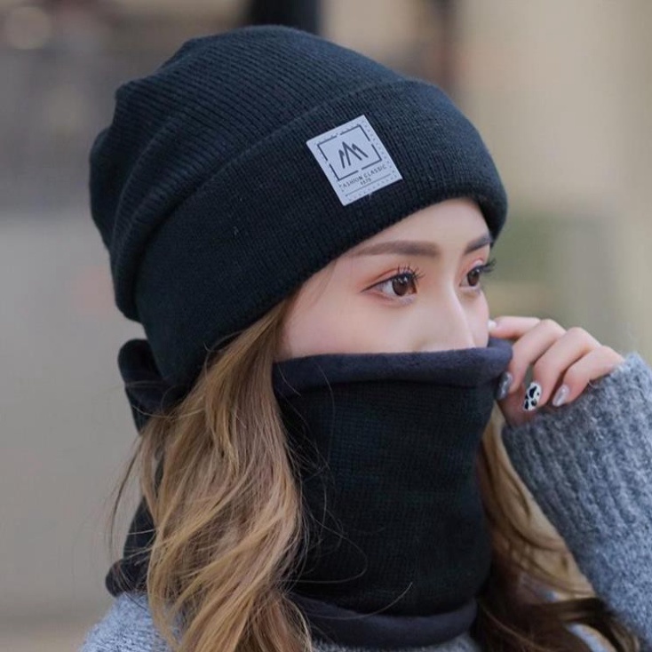 Mũ len nam,nữFREESHIPMũ len unisex trùm đầu lót lông kèm khăn giữ ấm chống lạnh,Chống gió nhiều màu