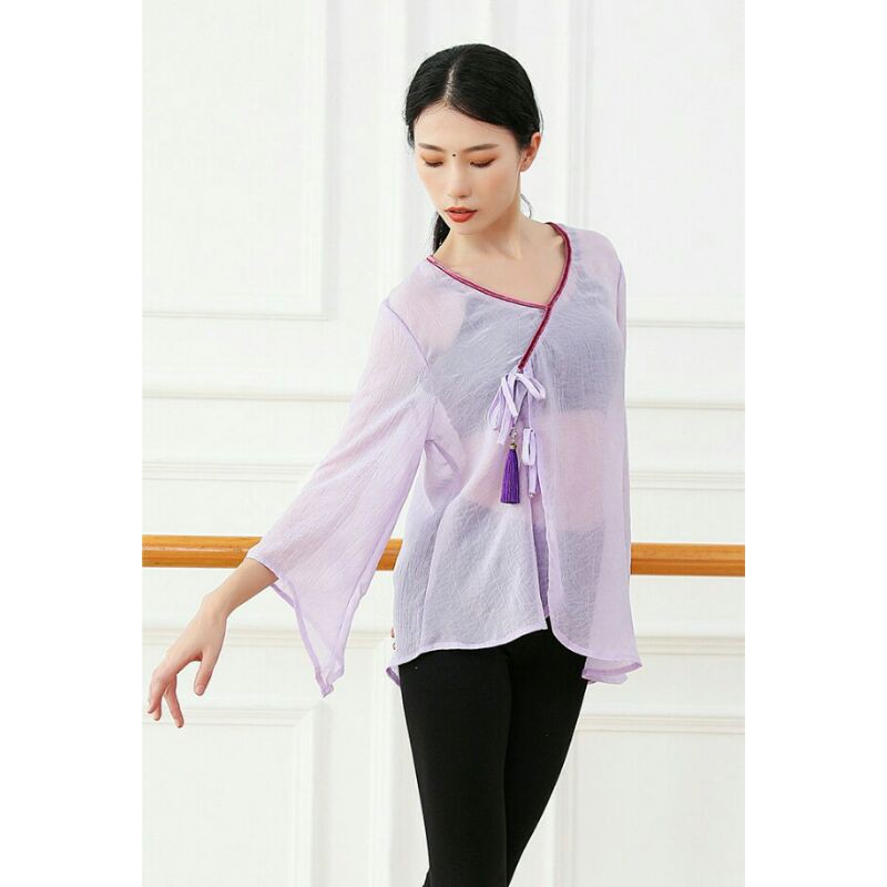 Áo voan múa cổ trang Trung Quốc gắn tua rua A49
