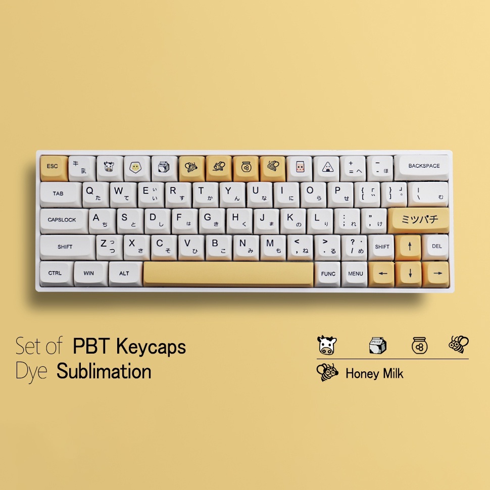 Mũ bàn phím XDA 140 phím chủ đề mật ong sữa chất liệu PBT cho bàn phím cơ MX 61/ 68/ 71/ 84/ 96/ 98/ 87/ 104/ 108