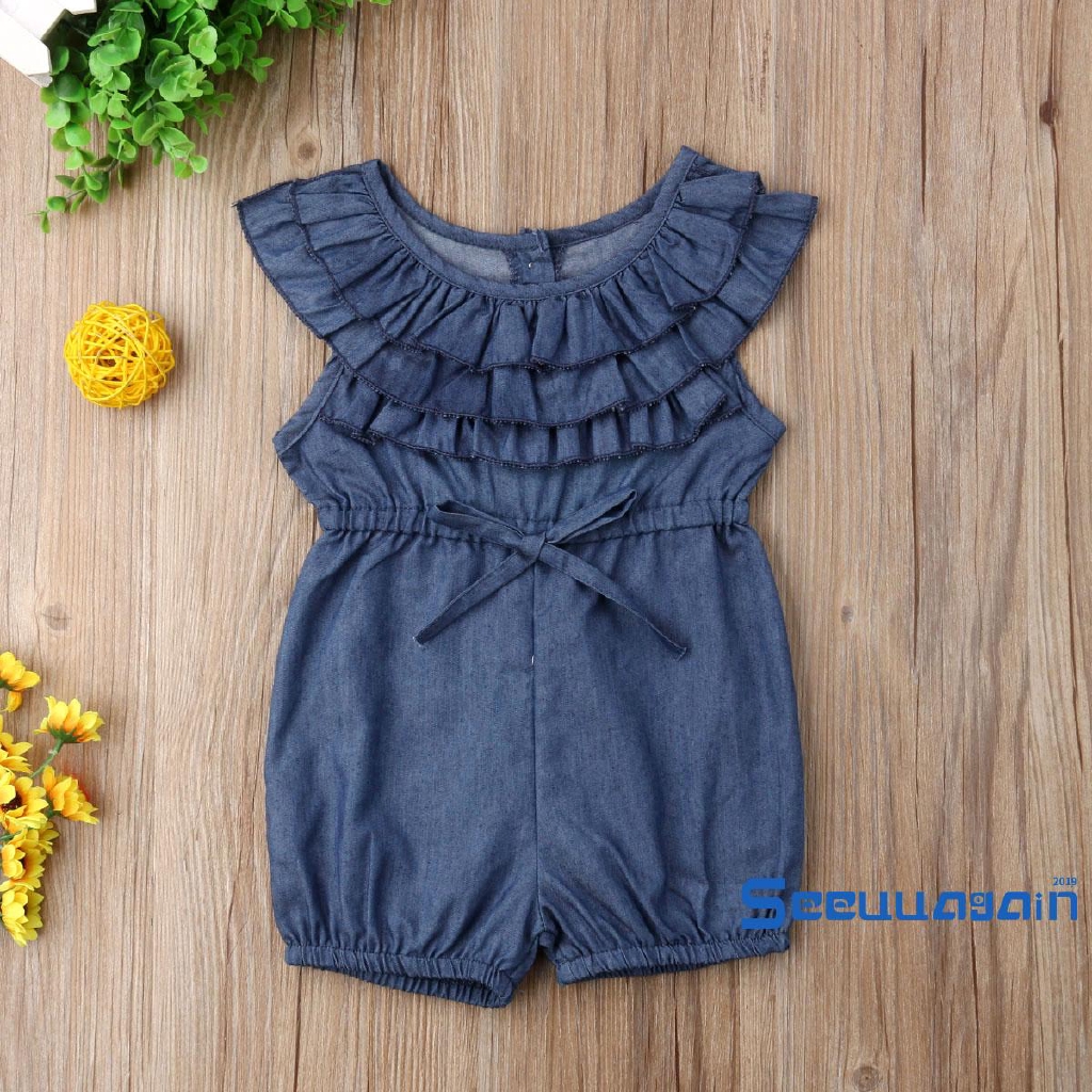 Set áo liền quần denim dễ thương cho bé gái