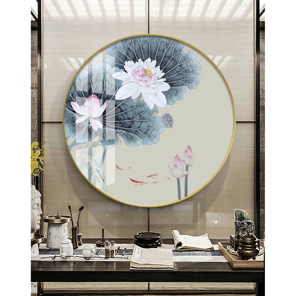 Tranh treo tường VTC nghệ thuật hiện đại hoa sen cá chép chất liệu bóng kính hoặc vải canvas ZTU_174297