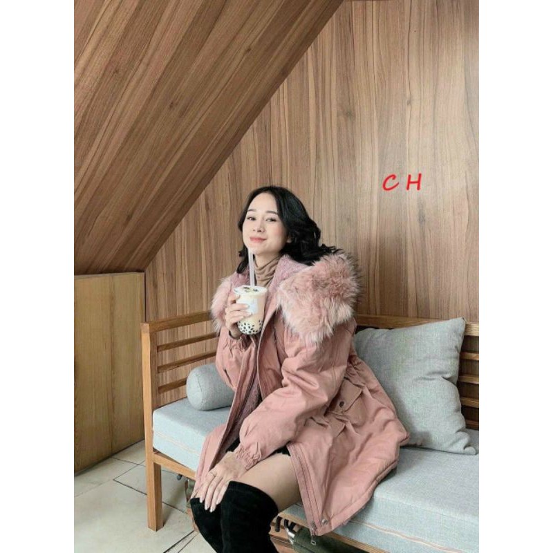 Áo khoác kaki lót lông nữ rút eo lót lông hàng đổ shop màu đen đẹp | BigBuy360 - bigbuy360.vn