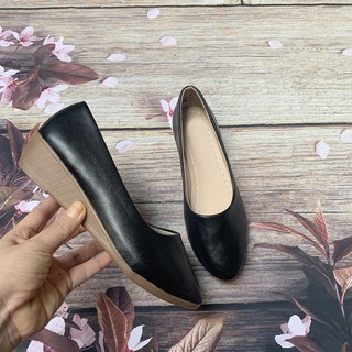 Giày nữ  đế xuồng cao 3cm  form nhỏ hơn 1 size  trơn da lì giày nữ đế xuồng  C26n có ảnh thật