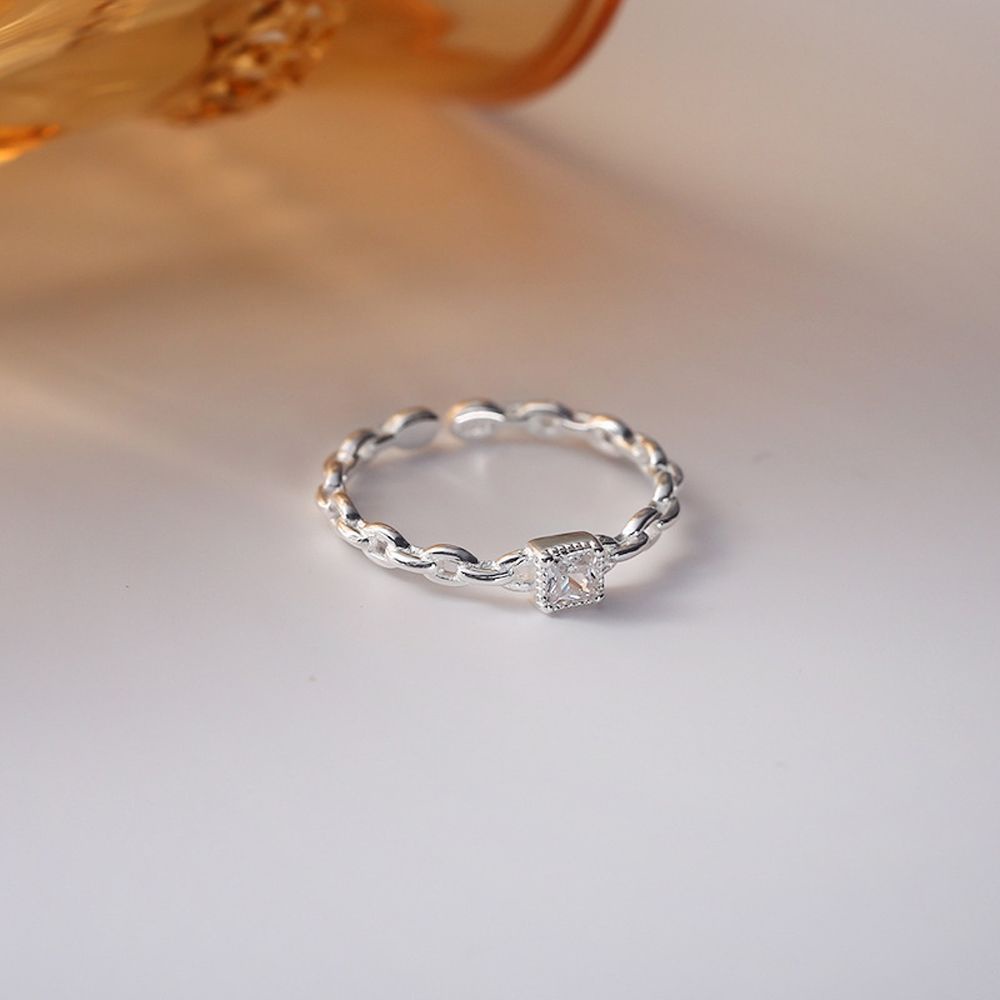 Nhẫn đính đá zircon hình vuông phong cách Hàn Quốc thời trang dành cho nữ