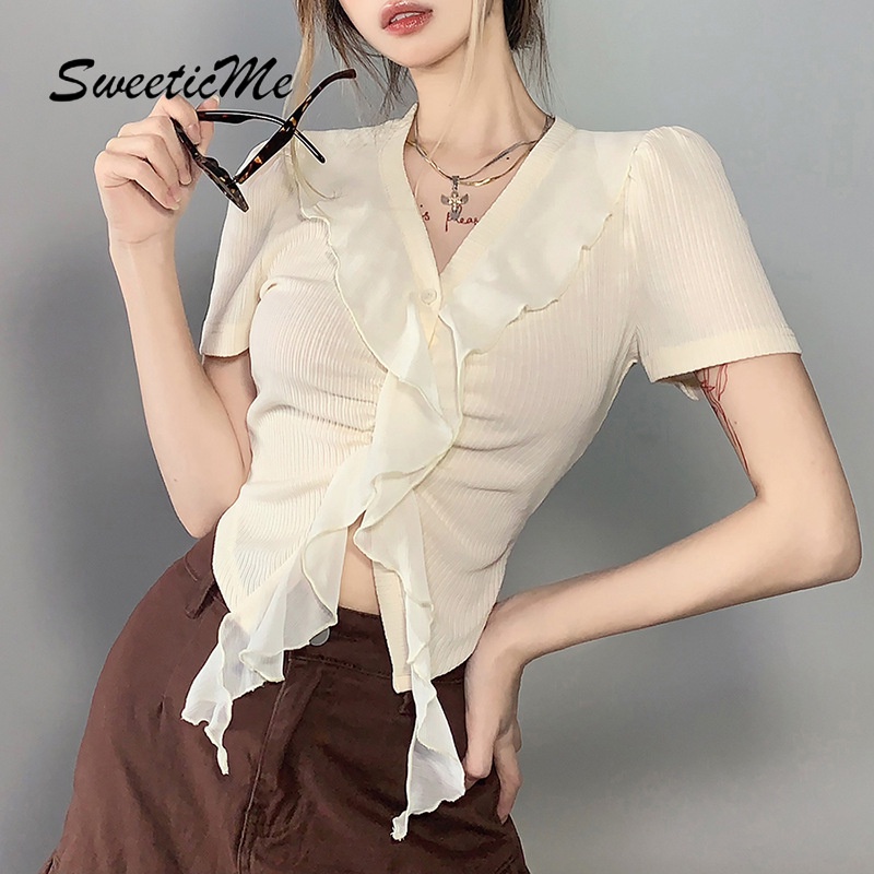 Áo Thun Tay Ngắn Dáng Ôm Màu Trơn Ngọt Ngào Thời Trang Cho Nữ SweeticMe
