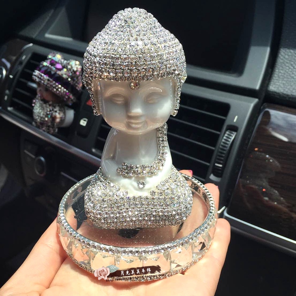 Tượng Phật Đính Đá Để Trang Trí Taplo Ô Tô Tặng Kèm Vòng Phong Thủy Và Nước Hoa