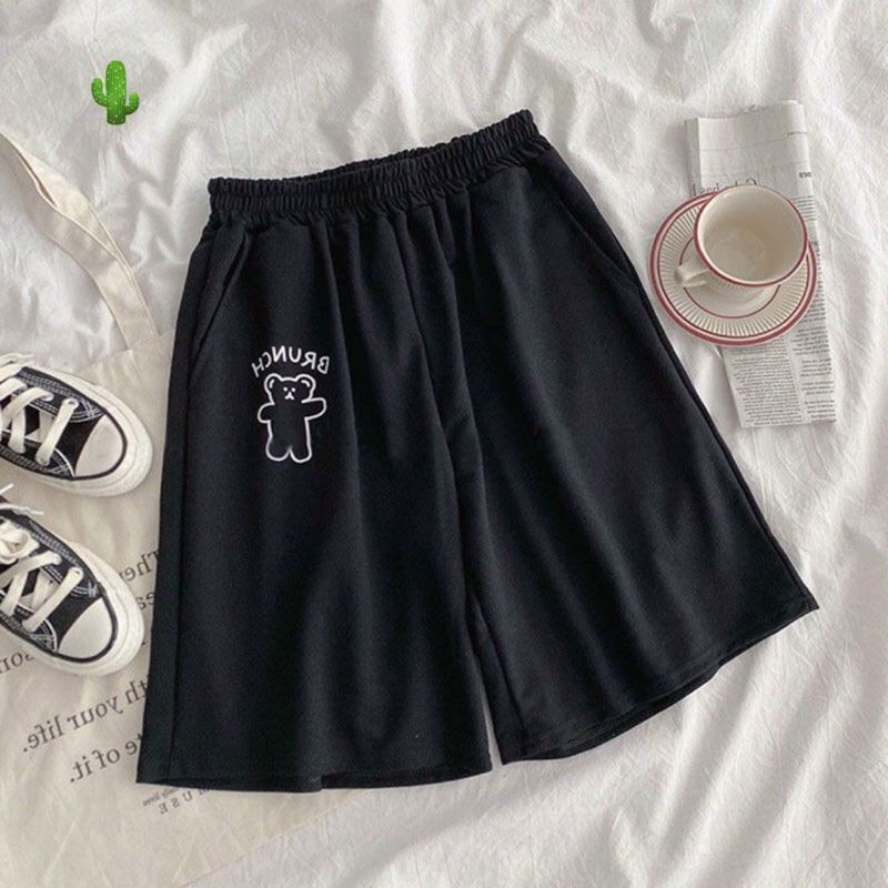 Quần lửng thun da cá thêu logo gấu &amp;  trái đất