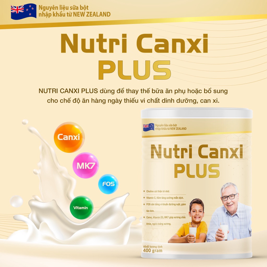 Sữa bột Nutri Canxi Plus 900g cấp canxi cho người thấp còi, gầy yếu, Chống loãng xương, thoái hóa xương khớp người gìa
