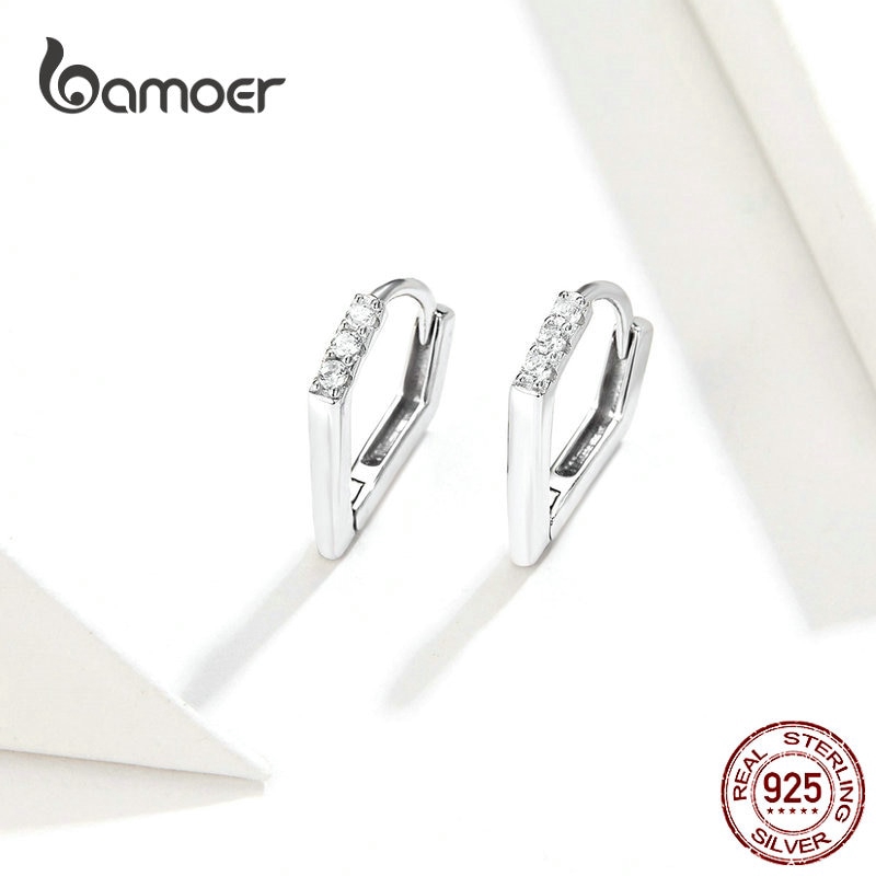 Khuyên Tai Dạng Vòng Bamoer Hình Chữ V Đính Đá Lấp Lánh Dành Cho Nữ