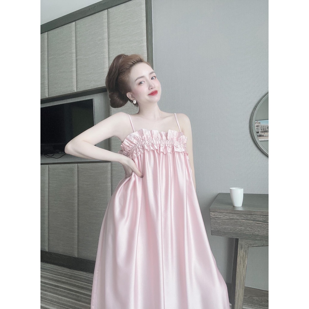 Đầm ngủ 2 dây - váy ngủ gợi cảm có bo ngực chất lụa satin mát, mịn mặc nhà thoải mái [DN43]